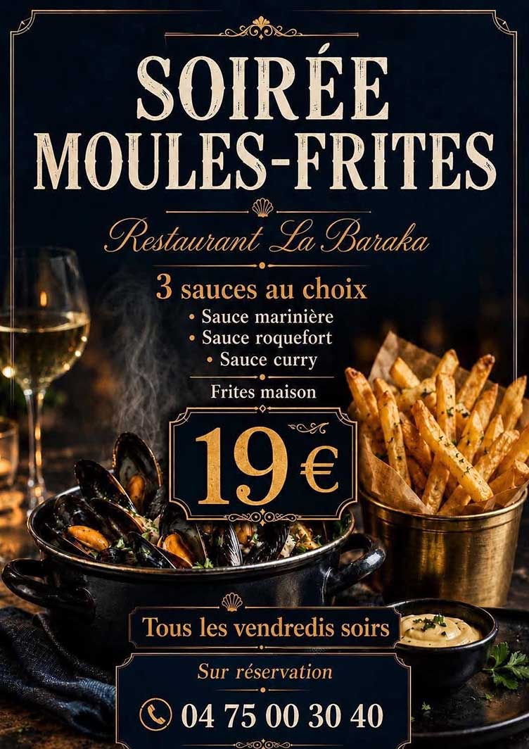 Soirée moules frites Ardèche bord du Rhône en terrasse